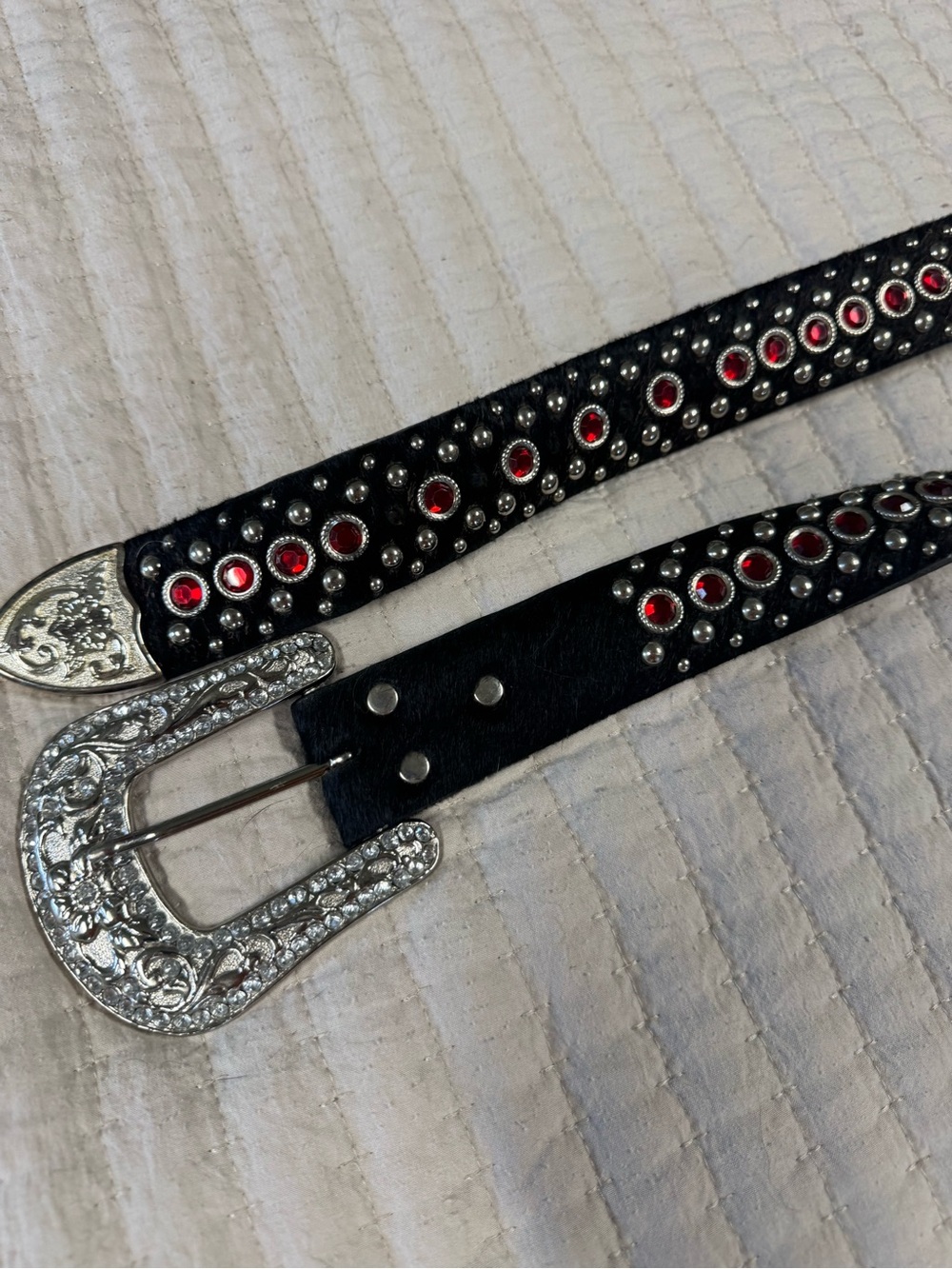 Black Studded Western Belt with Red Gem Accents size xl